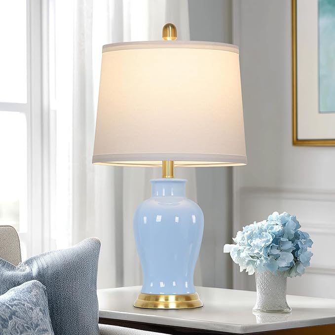 Blue Ceramic Table Lamps Set of 2, Modern Bedside Lamp - Image 3