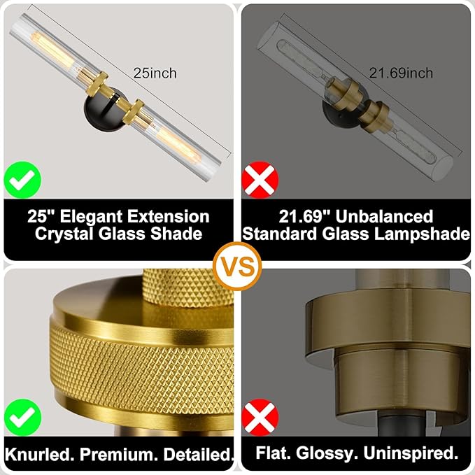 LaLuLa Black and Gold Vanity Light Fixtures 2-Pack – Modern Hardwired - Image 5