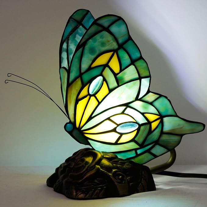 Small Tiffany Table lamp Stained Glass Butterfly Desk Lamp 7X5X9.8 Inch Accent - Image 7