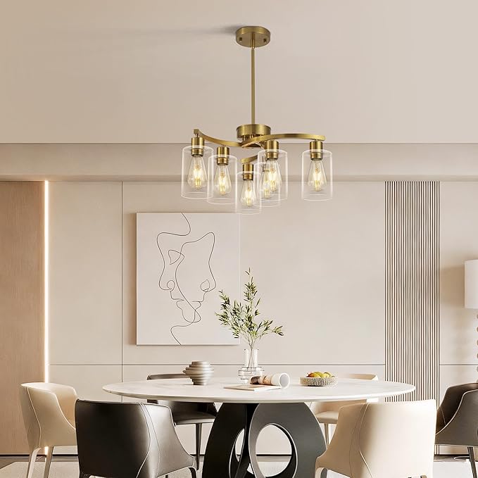 6 Light Gold Dining Room Light Fixture，Modern Farmhouse Kitchen Chandeliers - Image 2