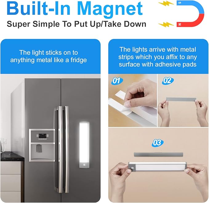 30-LED Under Cabinet Lights, USB Rechargeable Kitchen Night Light, Battery - Image 5