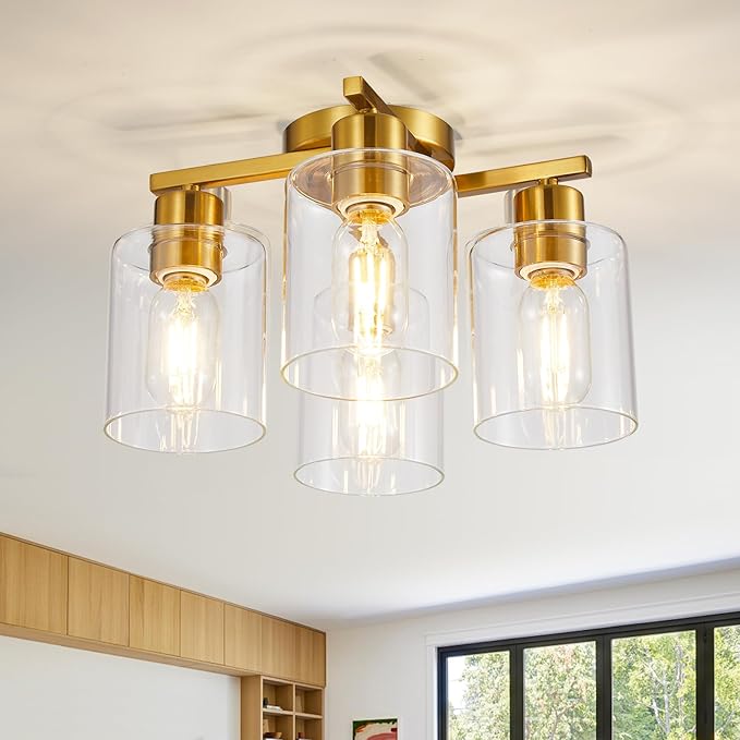 4 Light Semi Flush Mount Ceiling Light Brushed Gold Kitchen Lighting Fixtures - Image 9
