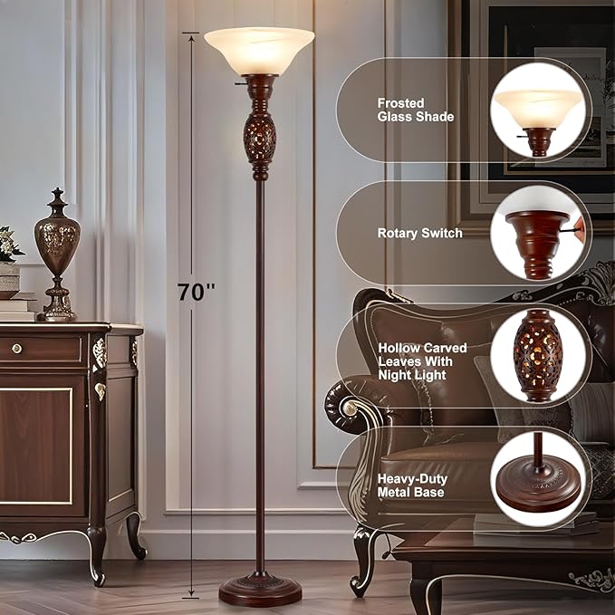 70" Torchiere Floor Lamp with NightLight - Image 2