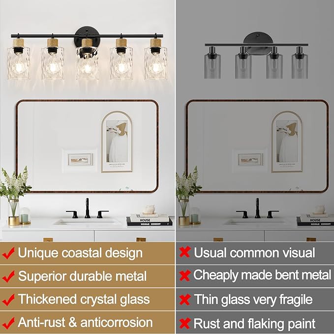 2025 Upgrade Bathroom Light Fixtures, 5-Light Coastal Vanity Lights - Image 2