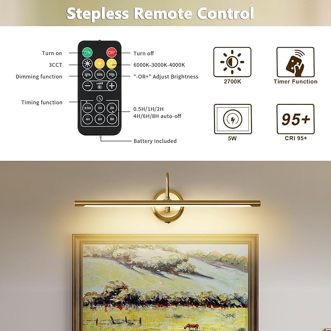 JOOSENLUX Battery Operated Picture Lights Modern Wireless Wall Lights 24.4" - Image 5