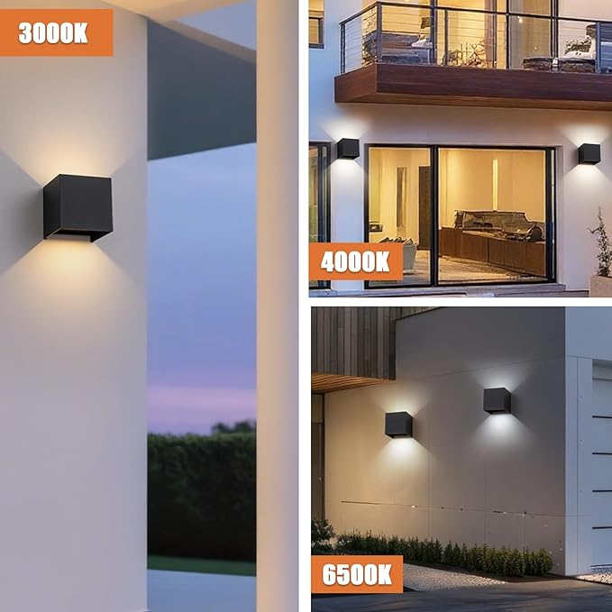 2 Pack LED Outdoor Wall Light Exterior/Interior, Modern Black Square Aluminum - Image 3