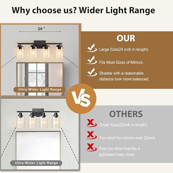 IZORRO Black Bathroom Vanity Light, 4-Light Vanity Lighting fixtures Over Mirror - Image 4