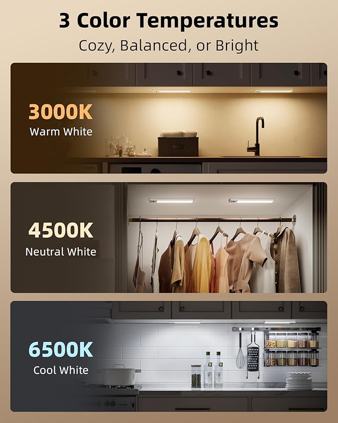 EZVALO 3 Pack Under Cabinet Lighting, 2400mAh Rechargeable Motion Sensor Light - Image 7