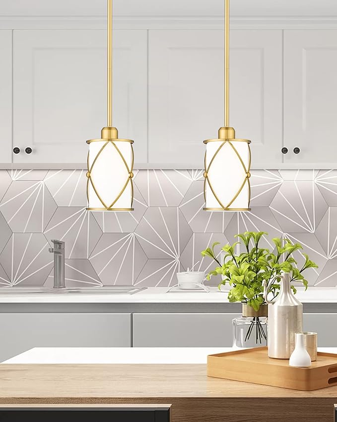 Brushed Gold Pendant Lights Kitchen Island, Modern 2 Pack Pendant Light - Image 2