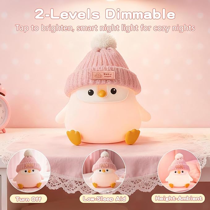 Penguin Silicone Night Light, Cute Pink Penguin Lamp - Image 2