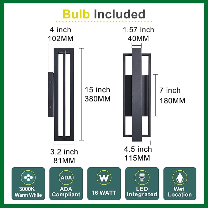 2 Pack Dimmable LED Wall Light, CRI 90+, IP65 Waterproof, 10%-100% Dimmable - Image 6