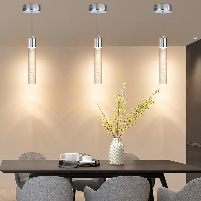 2 Pack Modern LED Pendant Light, Chrome Bubble Hanging Ceiling Lamp Fixture - Image 8