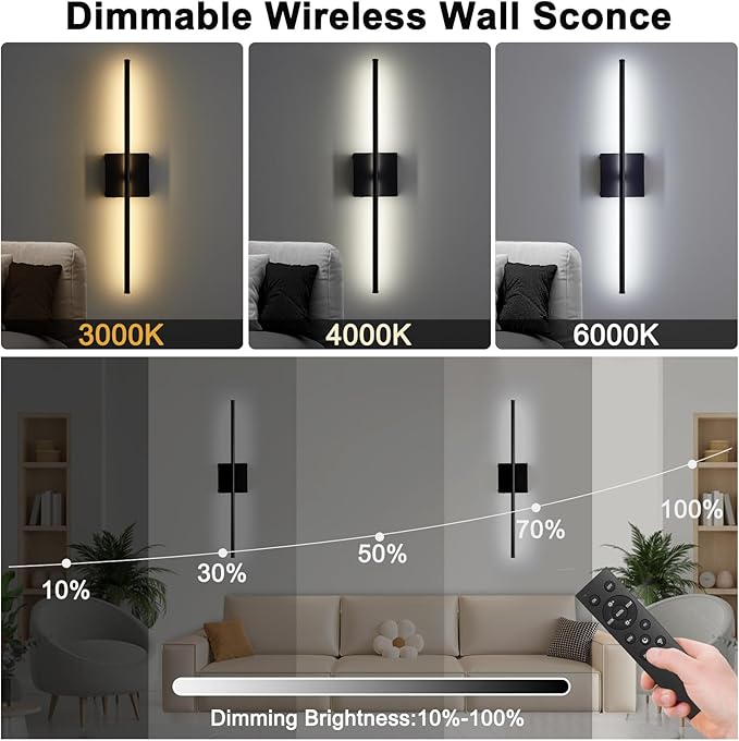 Battery Operated Wall Sconces Set of Two, Dimmable Wall Sconce - Image 3