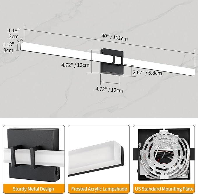 Modern Black Vanity Light Bar 40 Inch, 30W 5CCT Dimmable Bathroom Light - Image 3