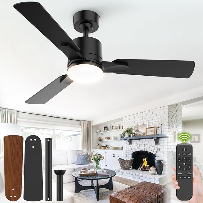 Ceiling Fans with Lights, 42 Inch Low Profile Ceiling Fan with Light and Remote by StayCoolShineBright