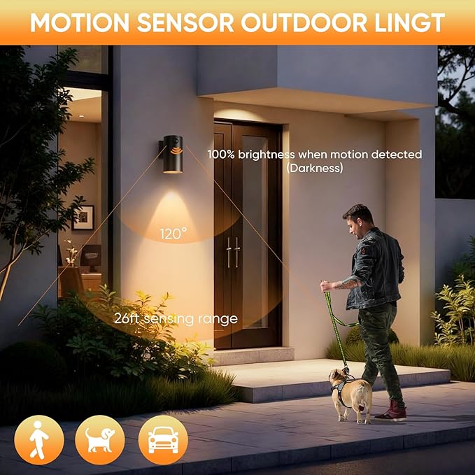 QQCherry LED Modern Outdoor Wall Light, Motion Sensor Outdoor Lights, Aluminum - Image 2
