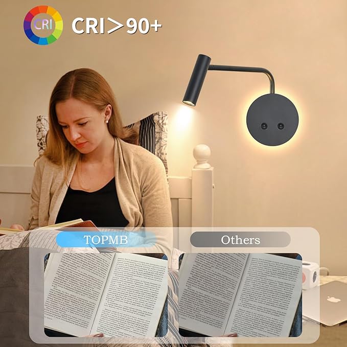 Matte Black Wall Mounted Reading Light, 4000K Flexible Headboard Reading Sconces - Image 3