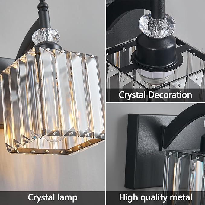 Modern Bathroom Vanity Light 2-Light Black Crystal Light Fixtures Over Mirror - Image 5