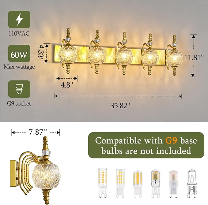 Modern Crystal Bathroom Vanity Lights Fixtures Over Mirror Gold Vintage - Image 4