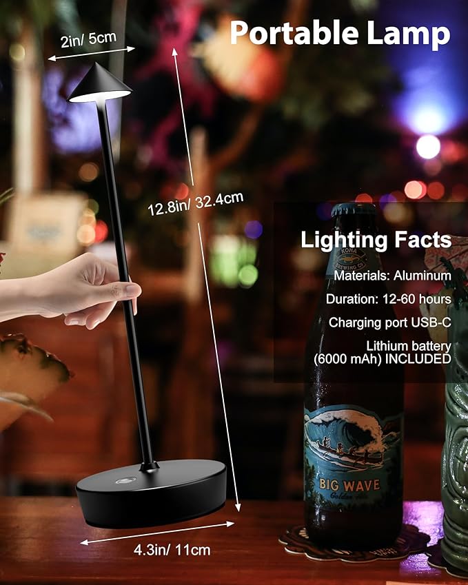 Cordless Table Lamps Rechargeable, 6000mAh Battery Operated LED Desk Lamp - Image 4