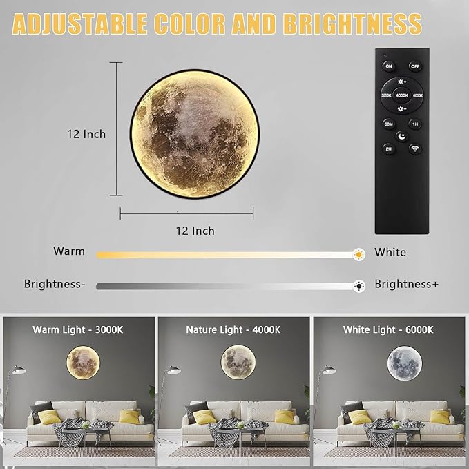 Dimmable Moon Wall Lamp, Rechargeable Battery Operated Wall Sconce Moon Lights - Image 2