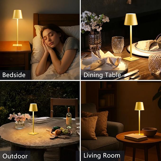 2 Pack Gold Rechargeable Table Lamps, Cordless Lamp - Image 2