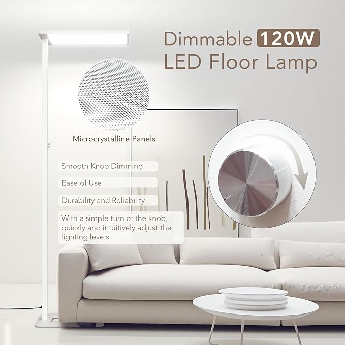 120W LED Floor Lamp, 76.8" Tall Reading Light, 10000LM Knob Dimming Standing - Image 5