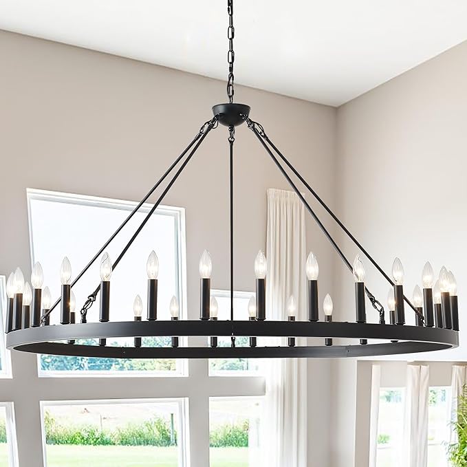 53 Inch Large Black Wagon Wheel Chandelier 30-Light Farmhouse Wagon Wheel by ZBMYRBZJ