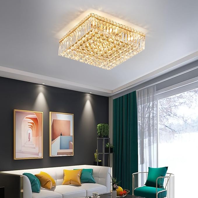 12-Lights Gold Crystal Flush Mount Ceiling Light Fixtures, Elegant Crystal - Image 5