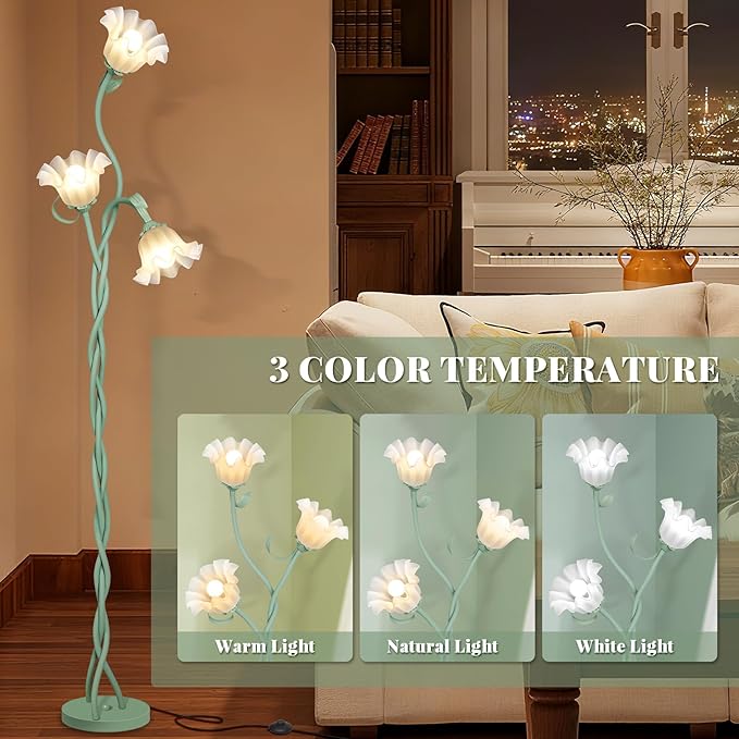 Cute Flower Floor Lamp for Bedroom, 3 Heads LED Tall Standing Lamp - Image 3