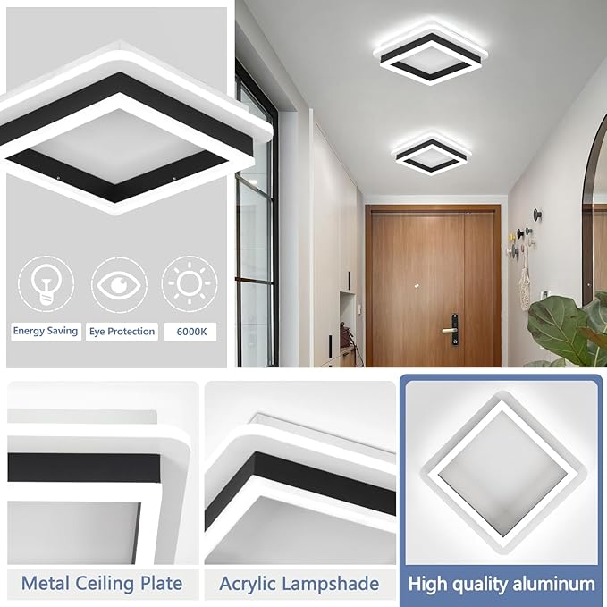 CANEOE 2 Packs Square Flush Mount Ceiling Light, 6000K Black Modern LED Ceiling - Image 6