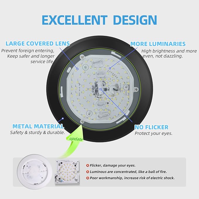 ECOELER 6 Inch Black LED Disk Lights, Dimmable Surface Mount/Recessed Ceiling - Image 5