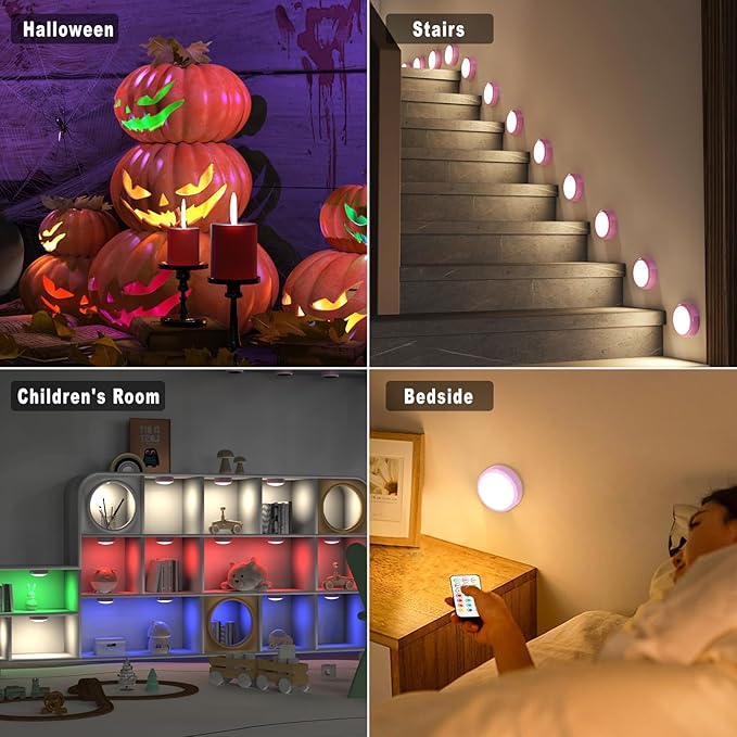 HELPLEX LED Puck Lights with Remote, 6 Pack Color Changing RGBW Stick-On Light - Image 6
