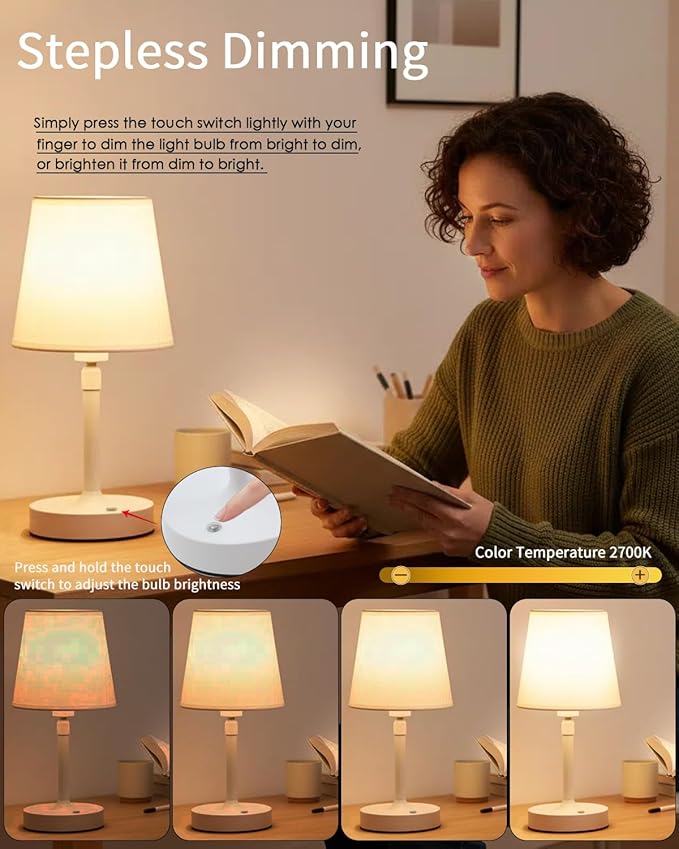 Cordless Table Lamp Rechargeable Touch White Mini Small Lamp Adjustable Height - Image 4