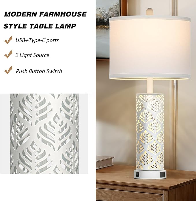 Set of 2 Rustic Table Lamps for Living Room Bedroom, Vintage Farmhouse - Image 4
