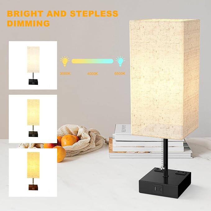 Table Lamp for Bedroom with USB, Bedside Lamp with USB C+A Charging Ports - Image 4