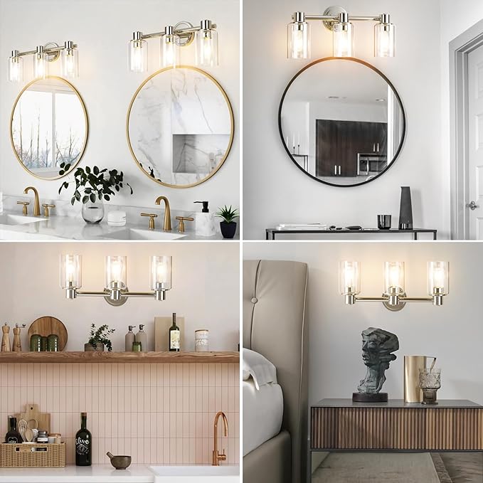 3 Light Bathroom Wall Light Fixtures Chrome Bathroom Wall Sconce - Image 5