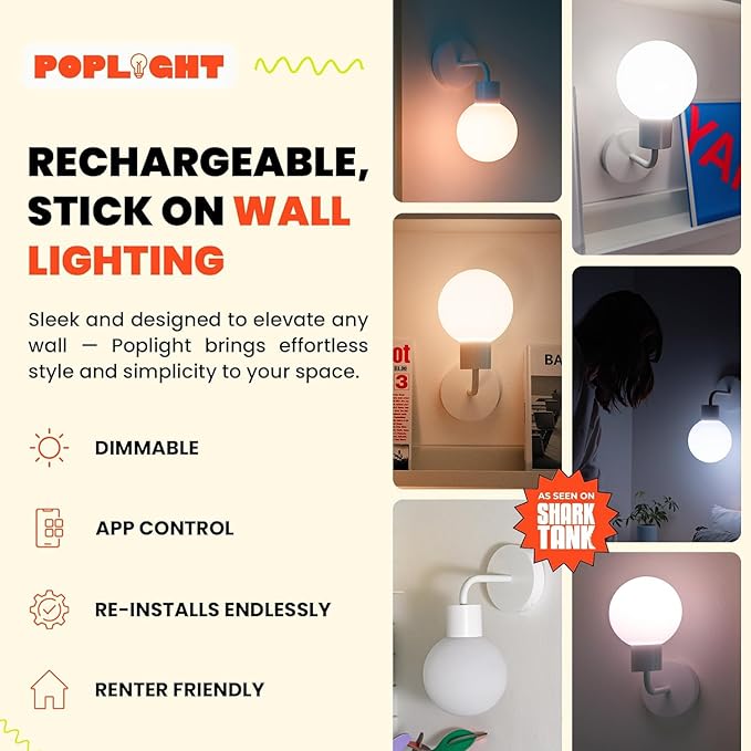 Wireless Wall Sconce Rechargeable & Dimmable LED Light w/App Control & - Image 2