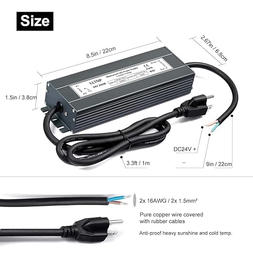 LED Power Supply 24V 8.3A 200W LED Driver AC90-130V to 24VDC Converter Low - Image 3