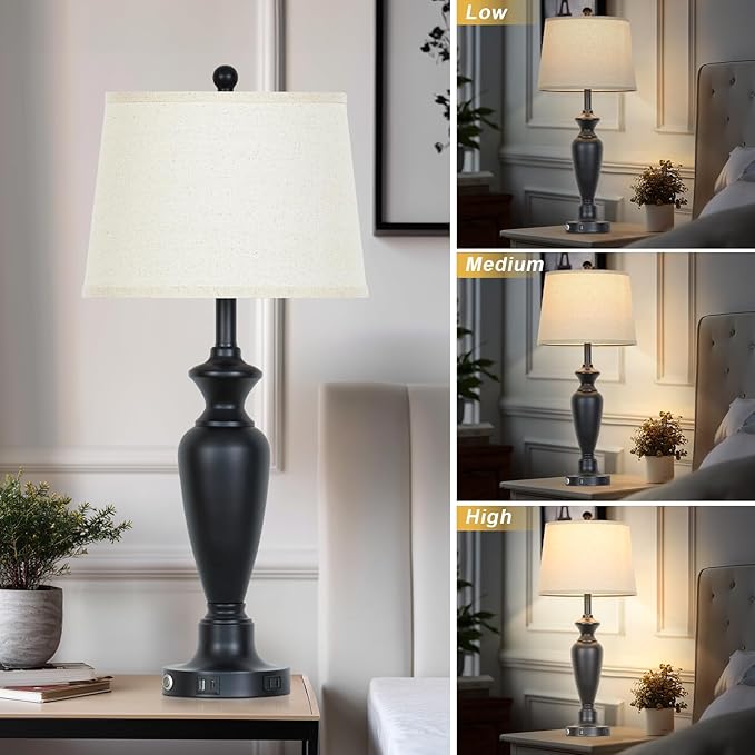 30" Tall Black Table Lamp, 3-Way Dimmable Touch Control Bedside Lamp - Image 4