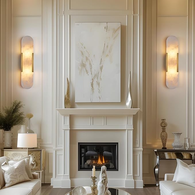 19.7" L Alabaster Wall Sconces Set of 2, Wall Lights Fixtures Morden Bathroom - Image 2