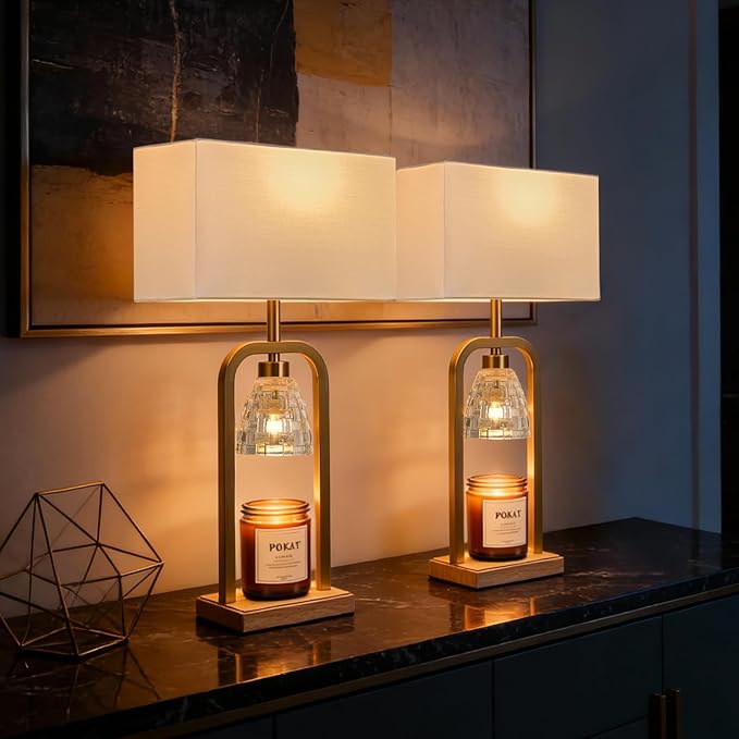 PoKat Gold Table Lamps with Candle Warmer & Timer - Image 7
