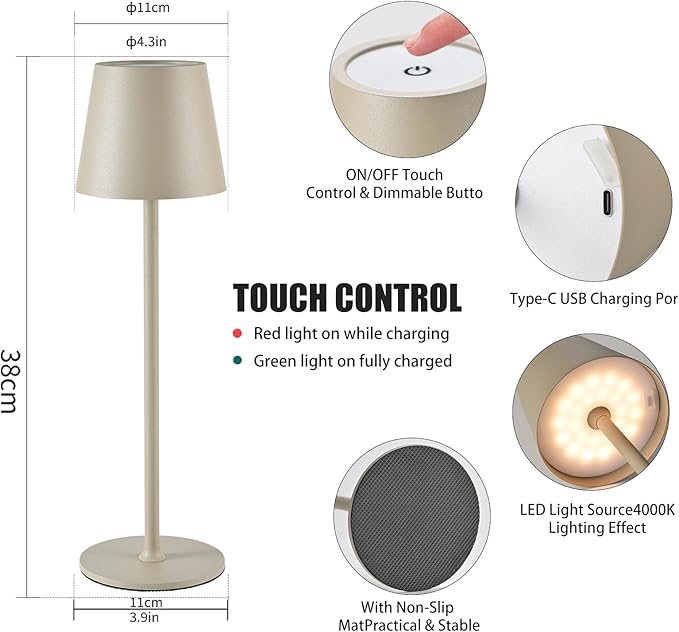 2 Pack Cordless Table Lamp, Portable LED Desk Lamp, 6000mAh Battery Operated - Image 3