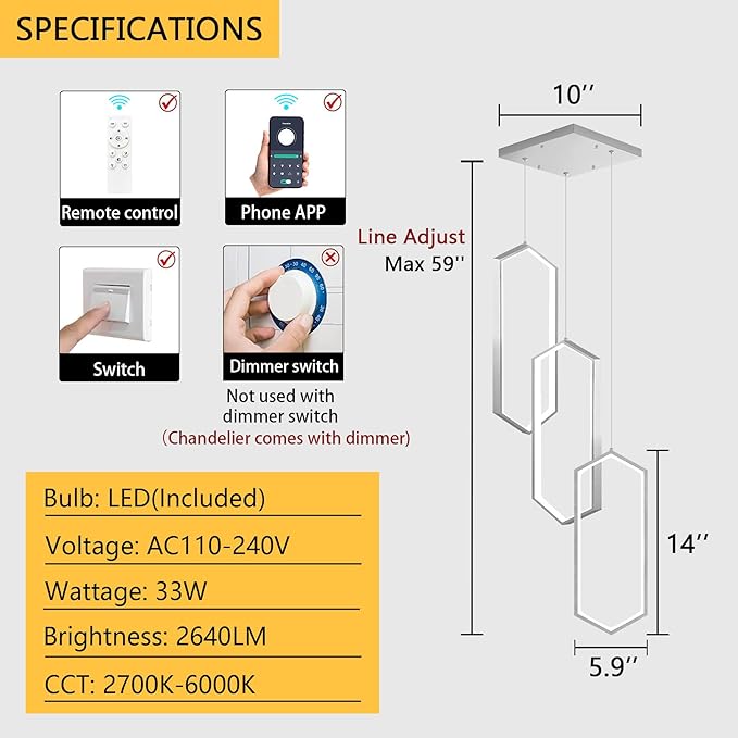 3-Rings Dimmable Pendant Lighting Adjust LED Mini Chandelier Ceiling Light - Image 2