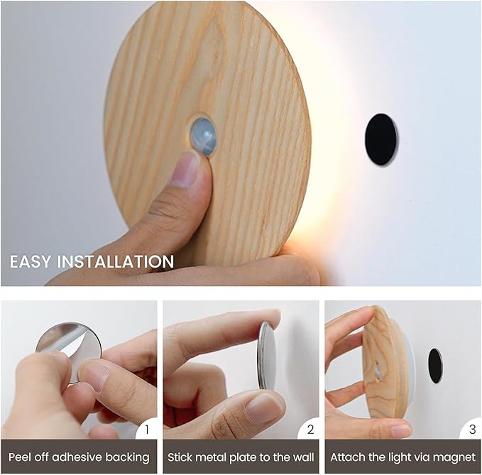 Motion Sensor Night Lights Wood, Rechargeable Battery-Powered Magnetic Stick-On - Image 5