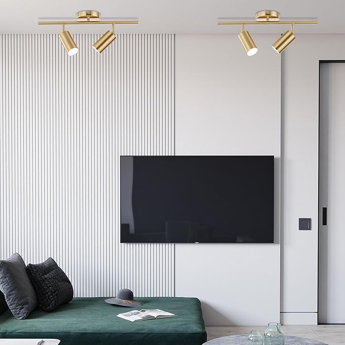 BOKT Mid Century Modern 2-Lights LED Track Lighting Kit 2 Ways Gold Flush Mount - Image 6