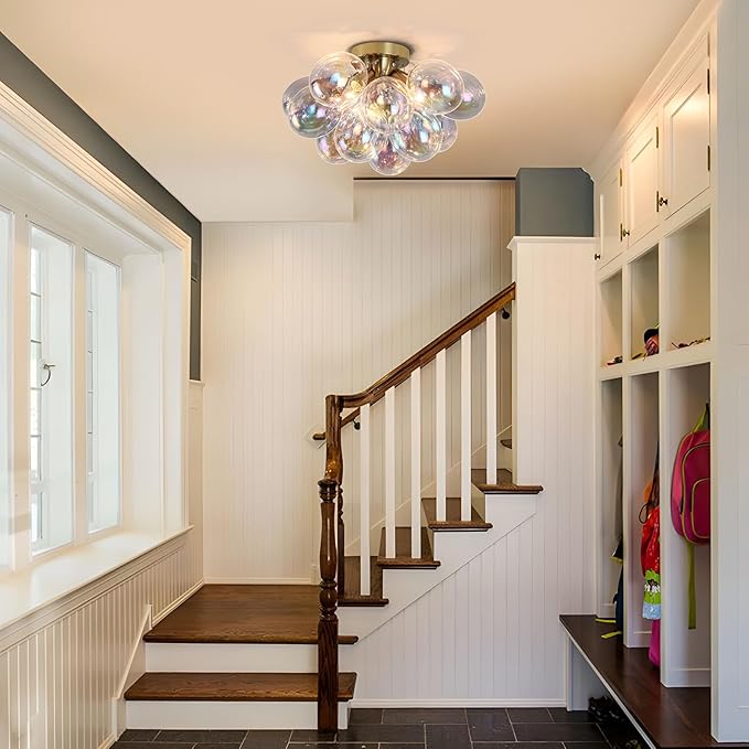 GoYeel Semi Flush Mount Ceiling Light Gold, Colorful Bubble Light Fixture - Image 3