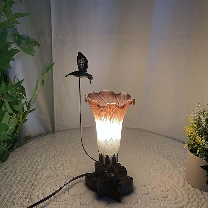 Bieye LL09 Hummingbird Flying Over Lily Flower Blown Glass Table Lamp - Image 3