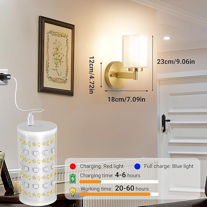 Battery Operated Wall Sconce Set of 2, Wireless Wall Sconce - Image 7