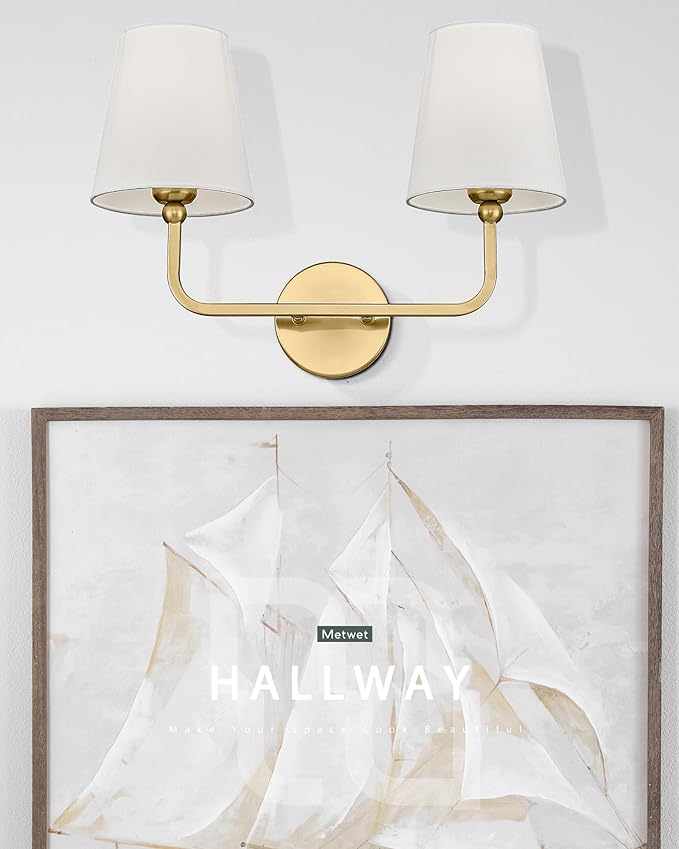 2 Light Bathroom Vanity Light, Brushed Gold Double Wall Sconce - Image 6